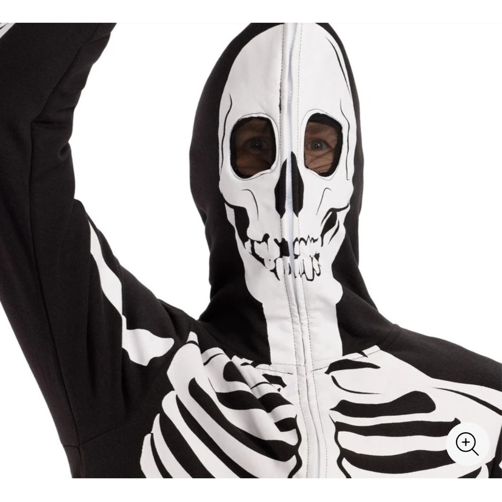 Tipsy Elves Mens Skeleton Full Zip Hoodie Skull Mask Halloween Costume Black M - Picture 2 of 12